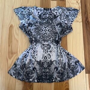 Grunge sparkly black and white top